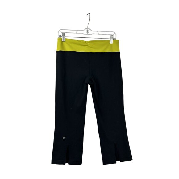 Lululemon Women’s 8 Gather & Crow Crop Pull-On Luon Athletic Panst Black Yellow - Picture 2 of 13